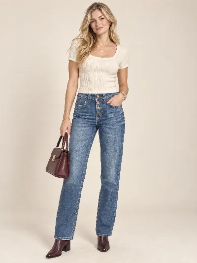 Damskie jeansy Straight Fit – wysoki stan, elastyczny denim