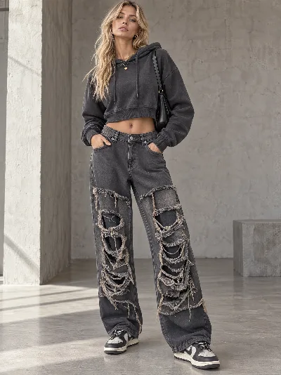 Damskie jeansy Baggy Balloon – wysoki stan, szeroka nogawka