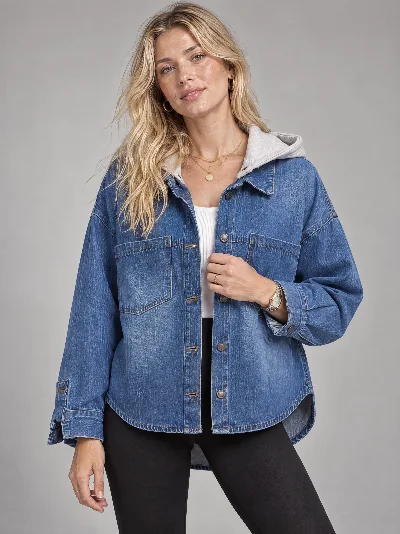 Damska koszula jeansowa Oversize z kapturem – 100% bawełna