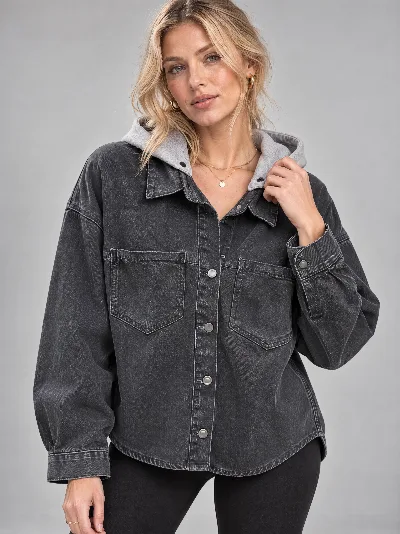 Damska koszula jeansowa Oversize z kapturem – 100% bawełna