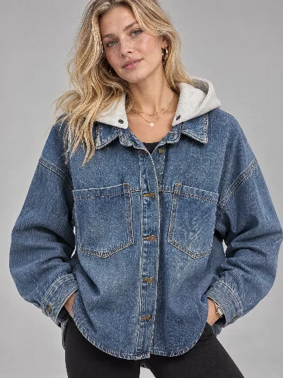 Damska koszula jeansowa Oversize z kapturem – 100% bawełna
