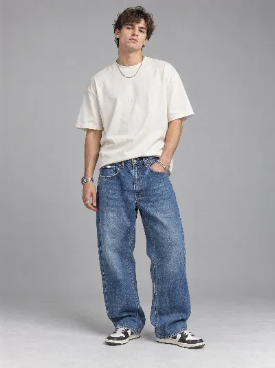 Męskie jeansy Super Baggy – luźny fason, 100% bawełna