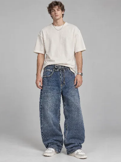Męskie jeansy Super Baggy – luźny fason, 100% bawełna