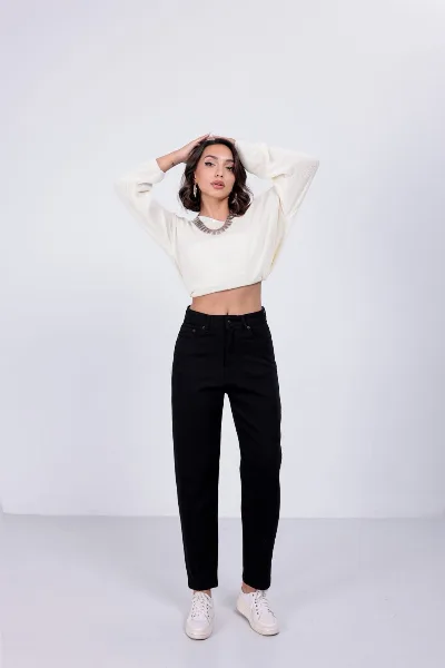 Damskie jeansy MOM FIT – wysoki stan, elastyczny denim