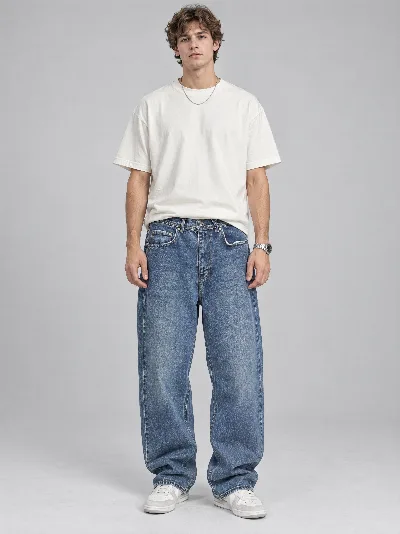 Męskie jeansy Baggy – luźny fason, 100% bawełna