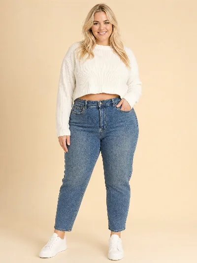 Damskie jeansy Mom Fit Plus Size – wysoki stan, elastyczny denim