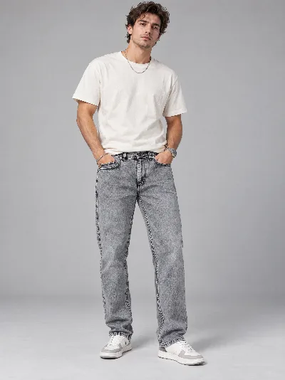 Męskie jeansy Straight Fit – klasyczna prosta nogawka, 98% bawełna, 2% elastan