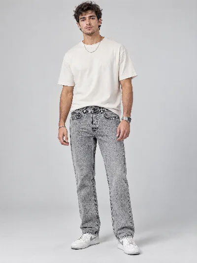 Męskie jeansy Straight Fit – klasyczna prosta nogawka, 98% bawełna, 2% elastan