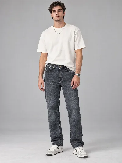 Męskie jeansy Straight Fit – klasyczna prosta nogawka, 98% bawełna, 2% elastan