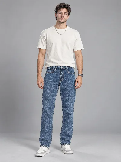 Męskie jeansy Straight Fit – klasyczna prosta nogawka, 98% bawełna, 2% elastan
