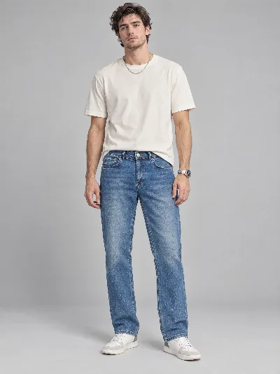 Męskie jeansy Straight Fit – klasyczna prosta nogawka, 98% bawełna, 2% elastan