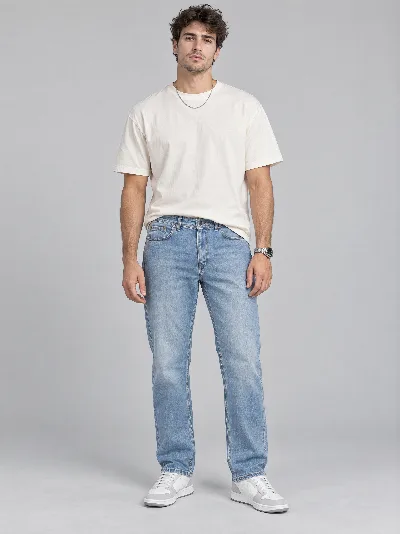 Męskie jeansy Straight Fit – klasyczna prosta nogawka, 98% bawełna, 2% elastan