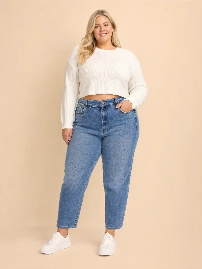 Damskie jeansy Mom Fit Plus Size – wysoki stan, elastyczny denim