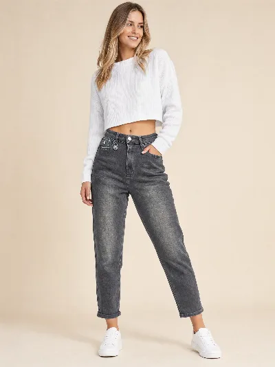 Damskie jeansy MOM FIT – wysoki stan, elastyczny denim