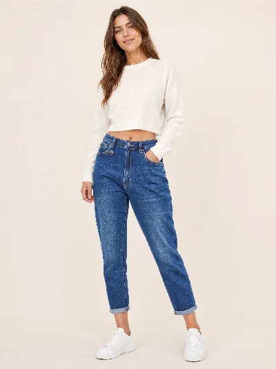Damskie jeansy MOM FIT – wysoki stan, elastyczny denim