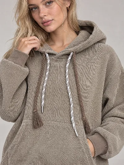Damska Bluza Oversize z Kapturem – Prążkowana Struktura – Beżowy