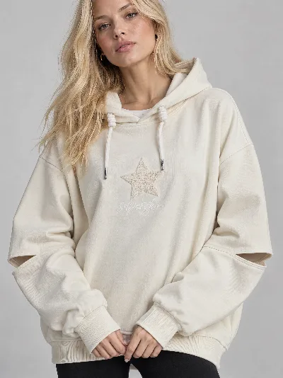 Damska Bluza Oversize z Kapturem – Prążkowana Struktura – Beżowy