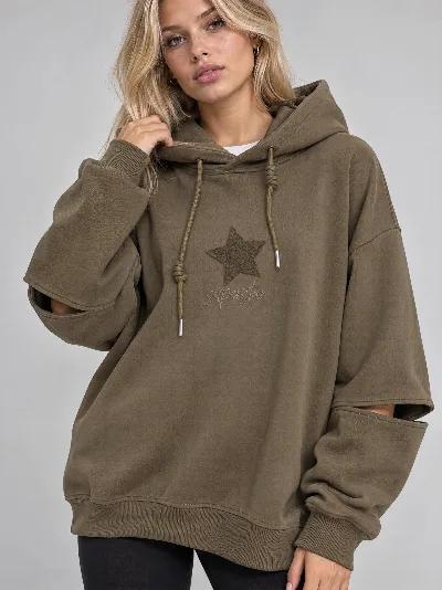 Damska Bluza Oversize z Kapturem – Prążkowana Struktura – Brązowy