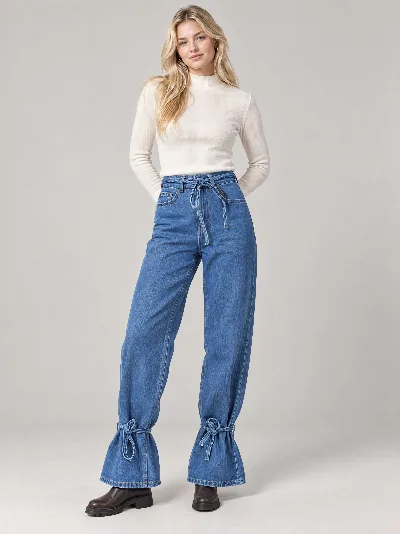 Damskie jeansy Wide Leg – Granatowy