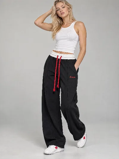 Damskie Spodnie Wide Leg – Double Face – Czarny