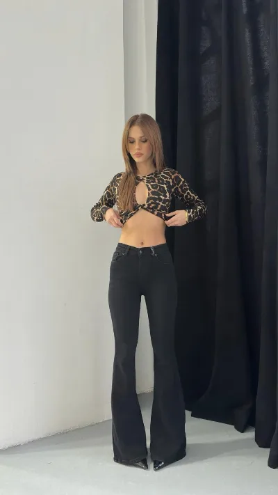 Damskie jeansy Skinny Flare – wysoki stan, dopasowany fason