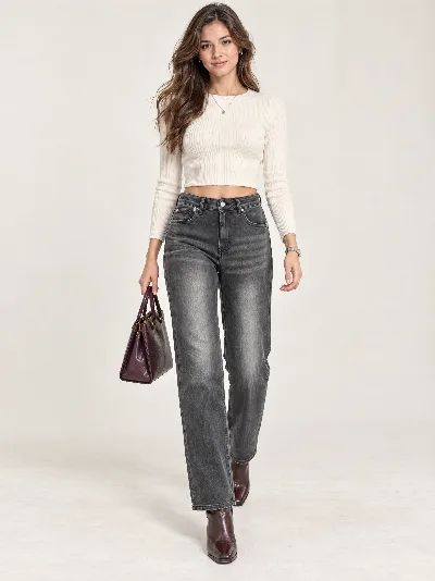 Damskie jeansy Straight Fit – wysoki stan, elastyczny denim
