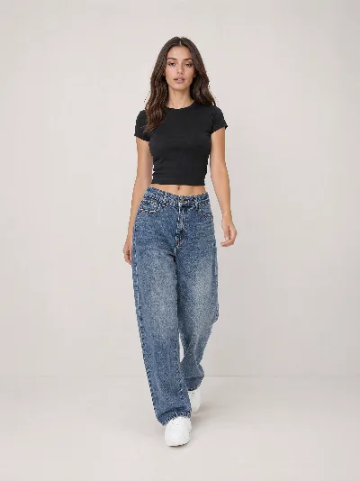 Damskie jeansy Wide Leg - elastyczny denim