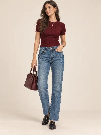Damskie jeansy Straight Fit – wysoki stan, elastyczny denim