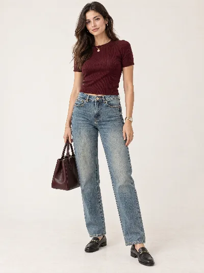 Damskie jeansy Straight Fit – wysoki stan, elastyczny denim