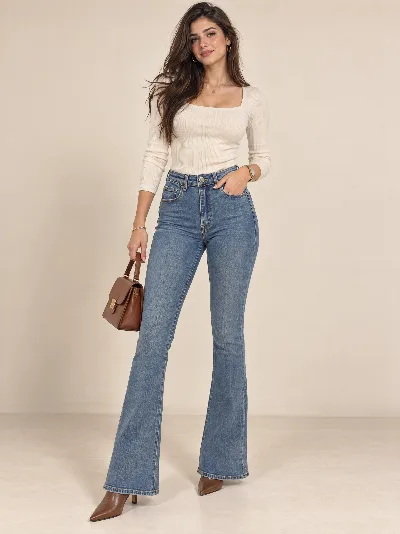 Damskie jeansy Skinny Flare – wysoki stan, elastyczny denim