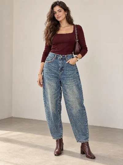 Damskie jeansy Balloon Fit – wysoki stan, elastyczny denim
