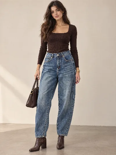 Damskie jeansy Balloon Fit – wysoki stan, elastyczny denim