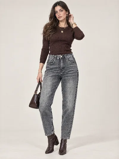 Damskie jeansy MOM FIT – wysoki stan, elastyczny denim