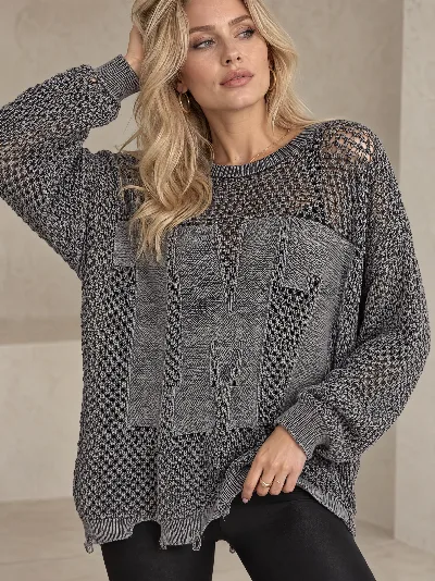 Damski sweter dzianinowy – oversize, melanżowy, luźny fason